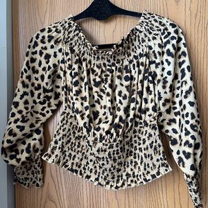 L Express off shoulder leopard shirt